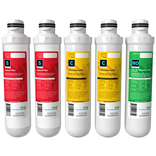 Super Brands AQUATICLIFE Reverse Osmosis Twist-in Replacement Water Filter Cartridges Pack Set, 2 Activated Carbon Block, 2 Sediment Filters and 100 GPD RO Membrane, 5-Piece Bundle