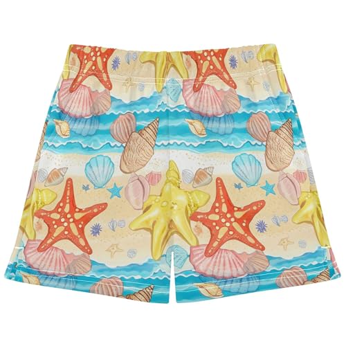 Colorful Starfish Seashells Beach Girls Lounge Shorts Kids Athletic Summer Pajama Sleep Shorts Cute Print, X-Small