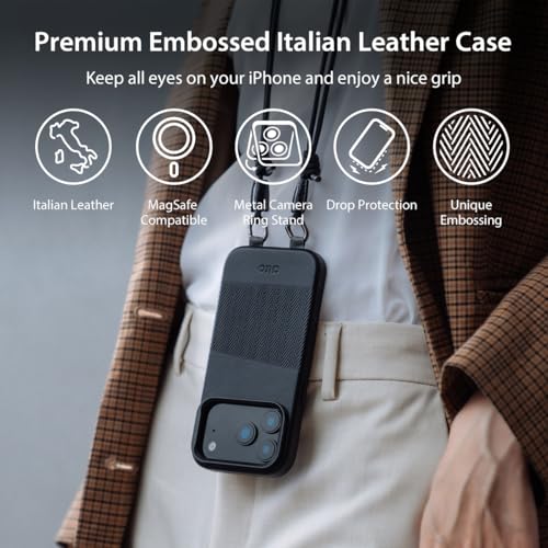 alto Embossed Italian Leather Stand Case Compatible with iPhone 17 Pro 2025, Magnetic Drop Protective Kickstand Case Designed for MagSafe, Herring Series (iPhone 17 Pro, 6.3 inch, Black) by alto - Image 2