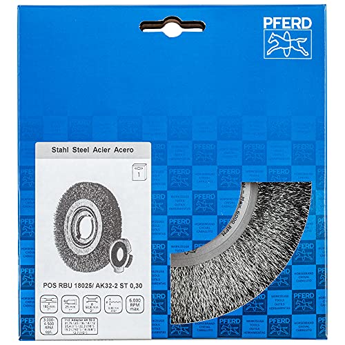 PFERD TOOLS POS Rundbürste breit ungezopft RBU | Ø 180x25xvariable Bohrung Stahl-Draht-Ø 0,30 | 43701239 – für den Schleifbock