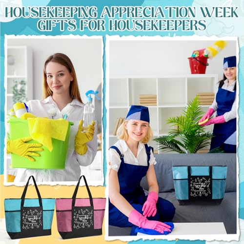 2 unidades - Bolsa tote de agradecimiento para empleados con cremallera y bolsillo de malla, para personal de limpieza (limpio, azul, rosa) miniatura 6