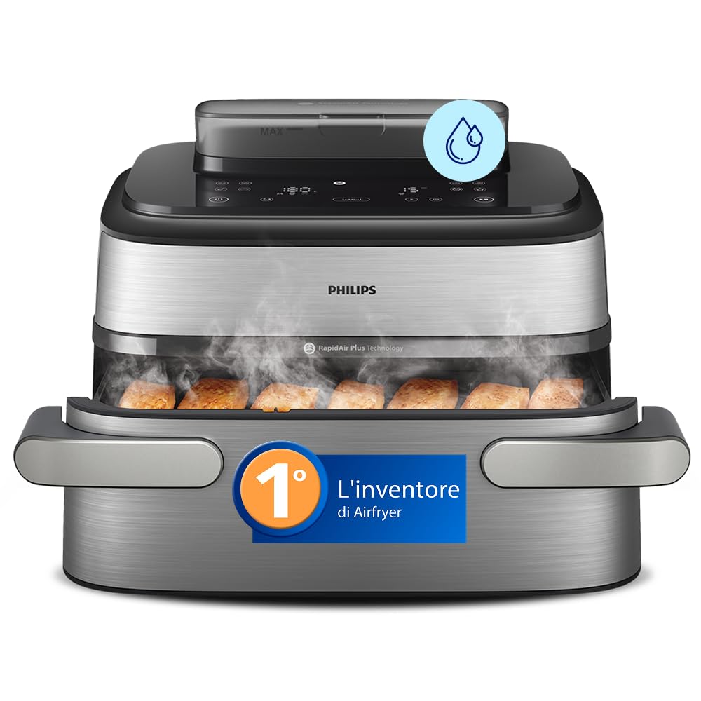 Philips Airfryer 5000 - Friggitrice ad aria, Cestello Flexi da 9.5L, Vapore | Cestello con divisore removibile, Steamfry ad aria o vapore, Pulizia automatica SteamClean, Ceramica PFAS Free (NA565/00)