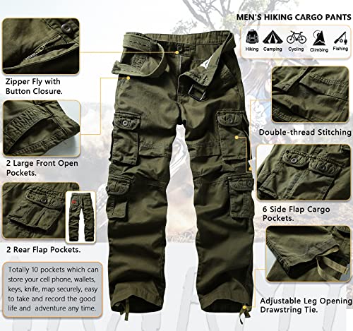 AKARMY Men's Cargo Pants, Military Tactical Casual Pants, Lightweight Cotton Work Pants with Multi Pockets K18 ArmyGreen 364