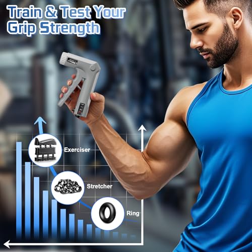 5 Pack Hand Grip Strength Trainer Kit with Adjustable Resistance Gray