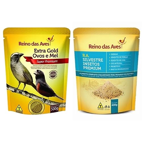 Extra Gold Ovos e Mel + RA Silvestre Insetos Reino das Aves Para Trinca Ferro Coleiro