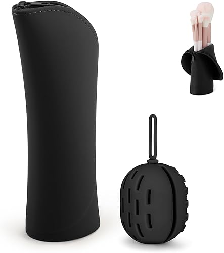 Soporte de silicona para brochas de maquillaje para viajes, cierre de cremallera, plegable, portátil, flexible, impermeable, bolsa de maquillaje,