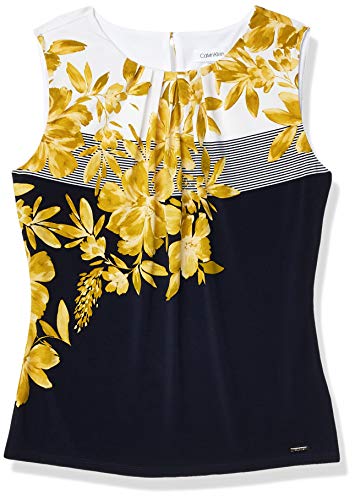 Calvin Klein Women's Pleat Neck Cami, Navy/Ochre, Medium