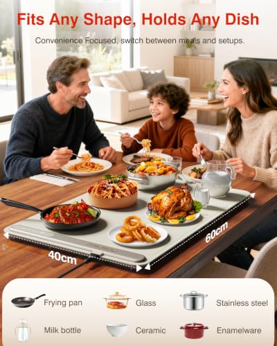 Image of Warming Mat for Food (24 inchx16 inch) - iTRUSOU 3-Year Classic Electric Warming Tray with 3-Level Temp Control, Rapid Heating 250W Energy-Saving - Rollable Large Food Warming Mat for Parties & Buffet