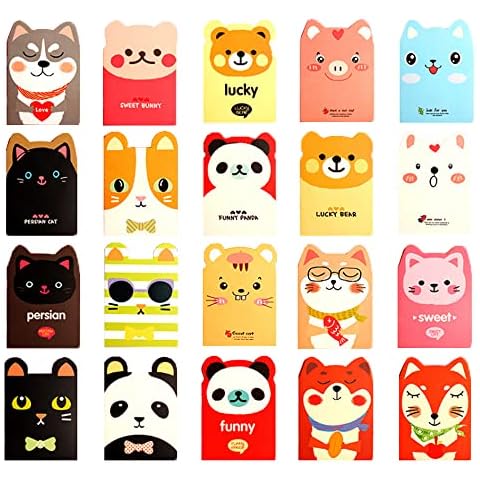 Cute Animal Mini Notebooks, 20 Pieces Mini Diary Note Pad, Cartoon Pocket Notepad, Portable Memo Pads, with Cartoon Pattern,for Make a List, Plan, Record Memories, Memos, Notes (Random Styles) Cover