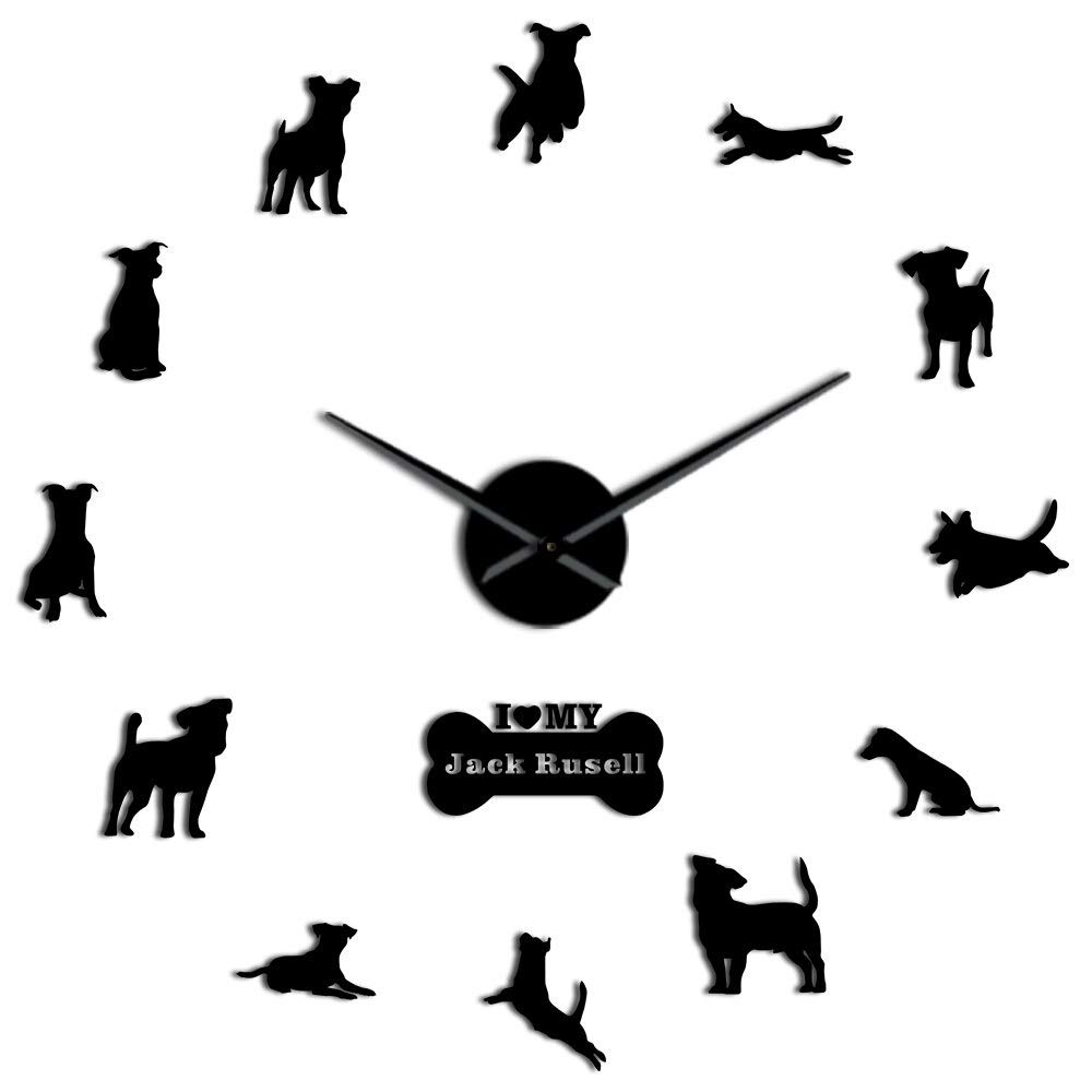 YH Fox Hunting Dog Jack Russell Terrier Contemporary Large Wall Clock Small Terrier Dog Breed Gift Mirror Effect DIY Wall Art(Black,47in)