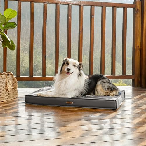 Image of LE SURE Outdoor Waterproof Dog Bed for Large Dogs, Orthopedic Egg Crate Foam Pet Bed with Oxford Fabric Surface and Removable and Durable Cover, Machine Washable, 36''x27'', Grey | Crate Pad for Dogs with Oxford Fabric Surface,Removable Washable Cover,Egg Foam Kennel Pads,Non slip Bottom,Grey