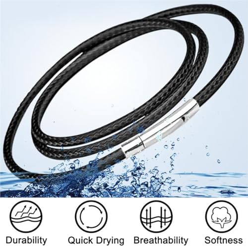 3MM Lederkette Herren, 50CM Schwarz Geflochten Halskette für Männer, Kette für Anhänger Mit Edelstahl Verschluss