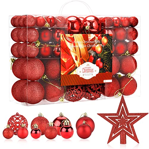Aitsite 101 Stück Christbaumkugeln Rot Weihnachtskugeln 6CM/4 cm/2 cm...