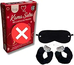 Kit Jogo de Cartas para Casais 50 Unidades com Algema com Pelúcia e Venda para Olhos