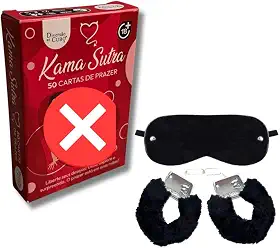 Kit Jogo de Cartas para Casais 50 Unidades com Algema com Pelúcia e Venda para Olhos