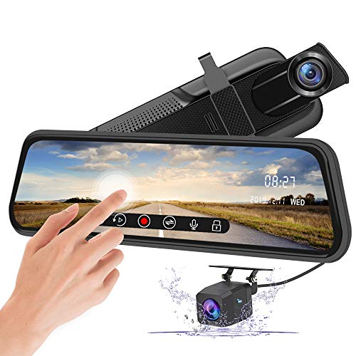 AWESAFE 10 Inch Mirror Dash Cam Touch Screen 1080P Rear View Mirror Camera Front and Rear Dual Lens...