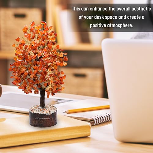 Image of Certified Carnelian Crystal Tree for Good Luck - Healing Crystals Money Tree for Wealth, Positive Energy at Home Office - Decorative Spiritual Gifts for Vastu, House Warming