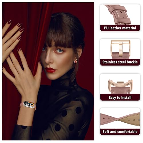 KoGiio Strap Compatible with Xiaomi Smart Band 9/8, PU Leather Adjustable Watch Band, Soft Replacement Bracelet Strap - Pink - Image 2