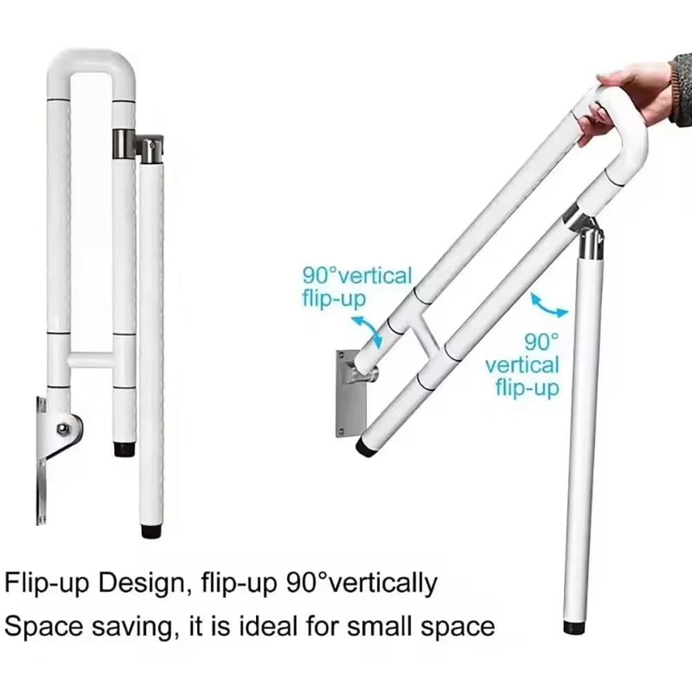 Maniglione Bagno Disabili,Maniglione Disabili,Maniglioni Per Disabili,Maniglione Ribaltabile Bagno Maniglione Pieghevole,antiscivolo con visione notturna,Supporta 600KG Per Anziani (bianco, 75cm)