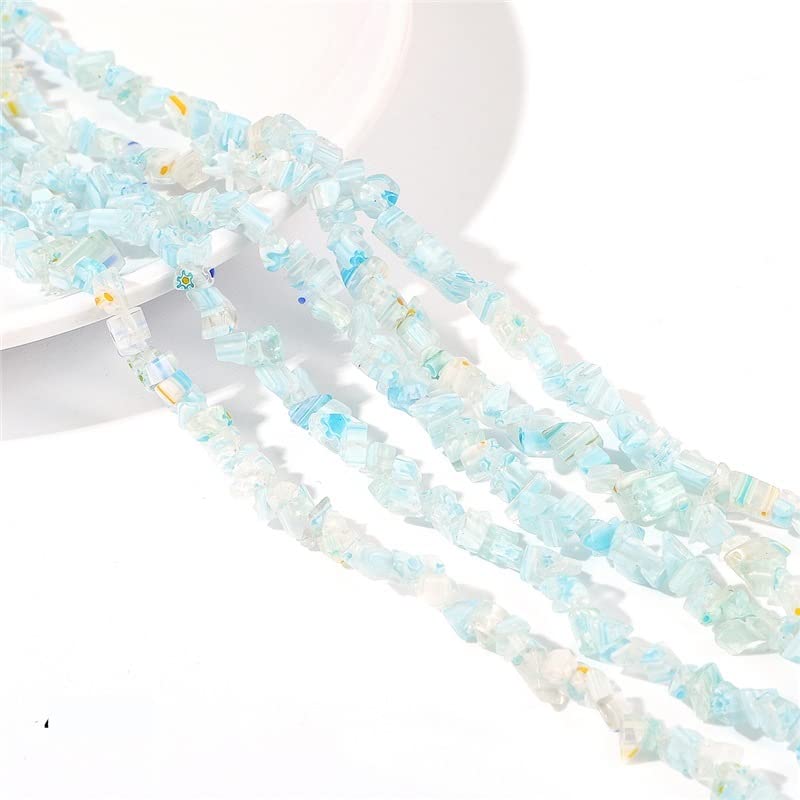 MAHAVIMOKSAMillefiori Lampwork Glass Beads Irregular Shape for DIY Necklace Bracelet Jewelry Making (Light Blue)