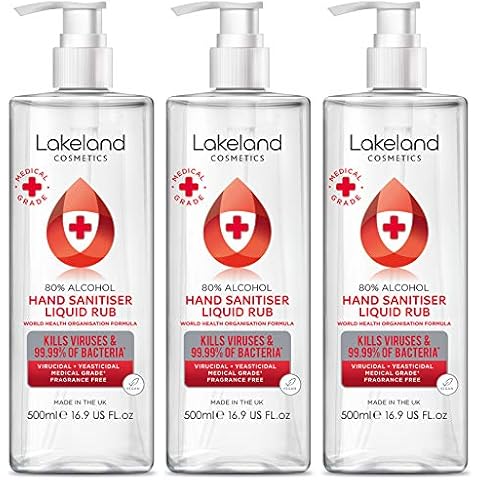 80% Alcohol Hand Sanitiser Rub - 3x 500ml - Kills 99% Bacteria, Germs - Sanitizer Cover