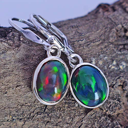 Boucles d'oreilles opale éthiopienne fermoir levier anti-perte