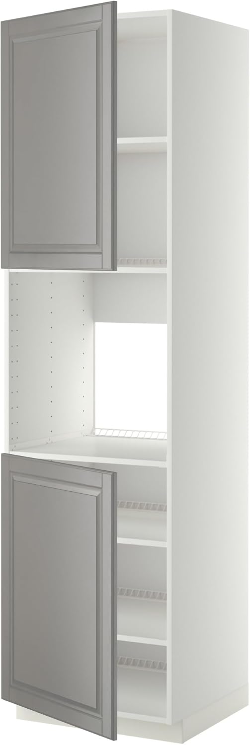 METOD High cab f oven w 2 doors/shelves, white/Bodbyn grey, 60x60x220 cm