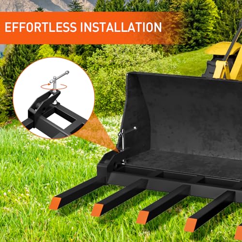 Clamp on Debris Forks Fit 60" Bucket, 4000 LBS Capacity Heavy Duty 6 Fork Tines Clamp-on Pallet Forks Tractor Bucket Forks for Skid Steer Loader Tractor Attachments