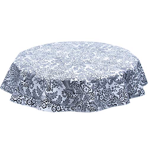 Round Freckled Sage Oilcloth Tablecloth in Toile Black - You Pick The Size