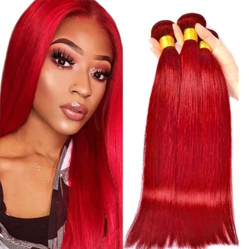 Red Bundles Human Hair Straight Bundles 22 24 26 Inch Unprocessed Brazilian Virgin Hair Red Straight 3 Bundle Human Hair Extensions 50 Gram Per Bundle
