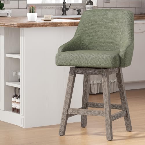 Image of YaFiti Swivel Counter Height Bar Stool 1 PC, 24 inch Modern Chenille Fabric Barstool with Back, Widen Upholstered Seat, Hardened Wood Legs for Kitchen Counter, Island, Dining Room, Sage Green