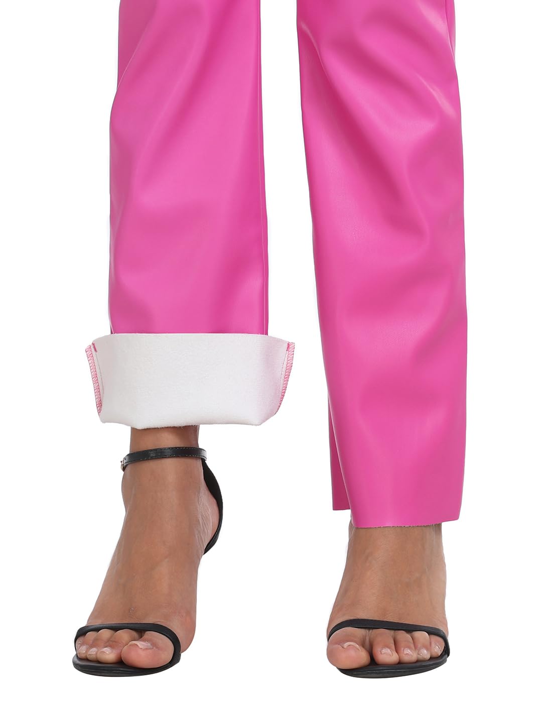 HDE Damenhose aus Kunstleder, hohe Taille, gerades Bein, Hose mit Taschen