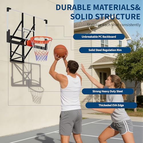 48'' Wall Mounted Basketball Hoop with Shatterproof Backboard, Basketball Portable Hoop & Goal, Indoor & Outdoor with Adjustable Height, Classic Basketball Court, Teens, Adults, Schools, Parks, Garage by Garvee - Image 5