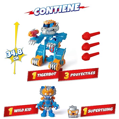SUPERTHINGS Wild Tigerbot Kazoom – Robot Tigre transformable. El Robot se transforma en un vehículo. Incluye 1 Wild Kid y 1 Wild SuperThing exclusivos