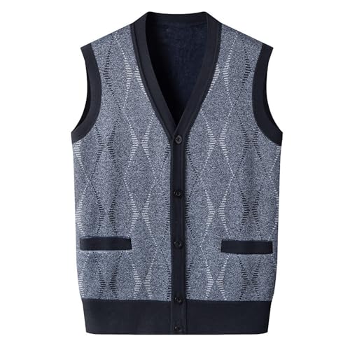 ZYXTIM Mens Sleeveless Sweater Knitted Argyle Vest Vest V-Neck Button Down Lightweight Warm Cozy Cardigan Vest with Pocket