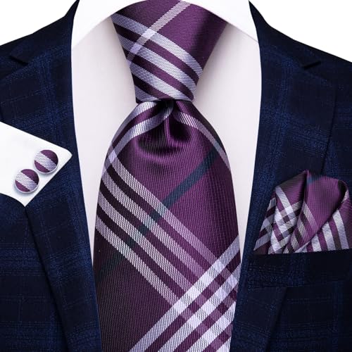 Image of Dubulle Mens Paisley Striped Tie Woven Necktie for Men and Handkerchief Cufflinks Set Wedding Formal Business