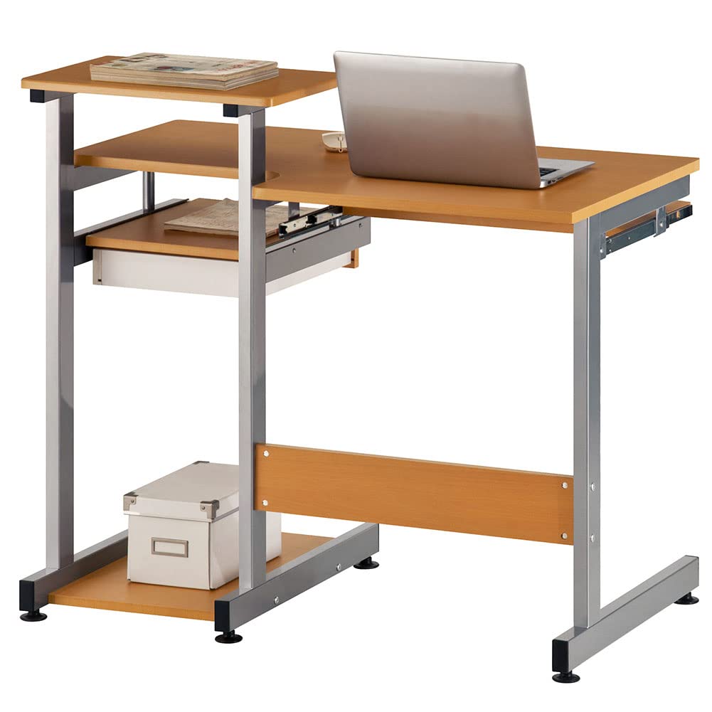 BAKAJI Scrivania con Cassetto Ripiano per Scanner Stampante Portatastiera e Mensola Estraibile Tavolo da Lavoro Porta Pc Computer in Metallo e Legno MDF Arredamento Casa Ufficio Cameretta
