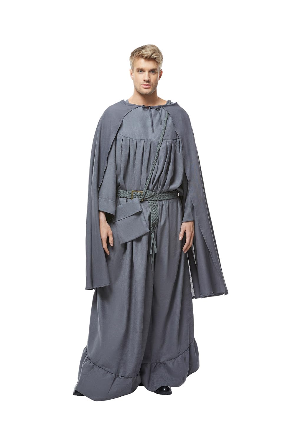 Costume de magicien pour homme - Cape, avec ceinture, sac à bandoulière - Accessoires d'Halloween - Gris