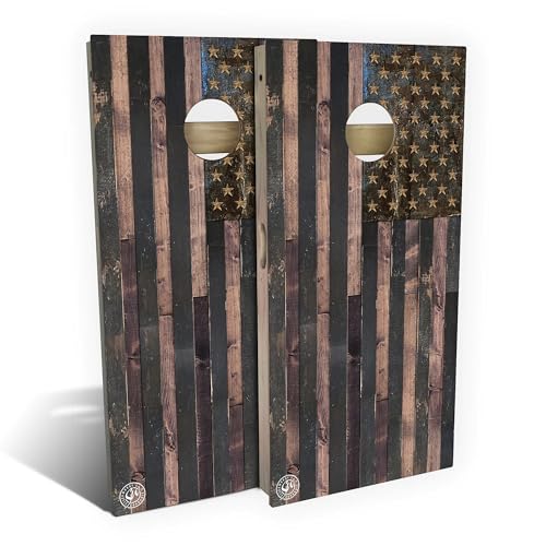 Skip's Garage American Flag Vintage Cornhole Set - All-Weather 2x4 (Weather Bags) - NO Accessories