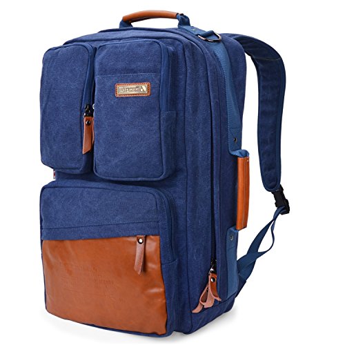 WITZMAN Vintage Canvas Backpack Carry on Travel Backpack for Men Duffel Bag Hiking Rucksack (6617 blue)