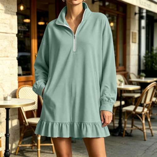 Sweatshirt Dress Women Oversized 1/4 Zip Ruffle Pleated Tennis Dress - image 2