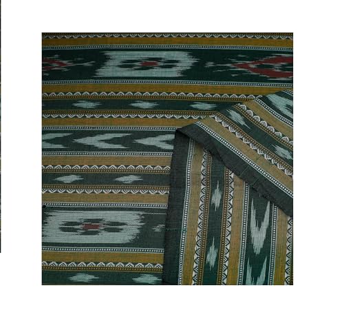 Image of Premium Sambalpuri Ikat Weave Pure Handloom Cotton Shirt Fabric - Authentic Odisha Traditional Tie-Dye Craft, Soft & Breathable Natural Cotton Material for Custom Tailoring, Casual & Formal Wear
