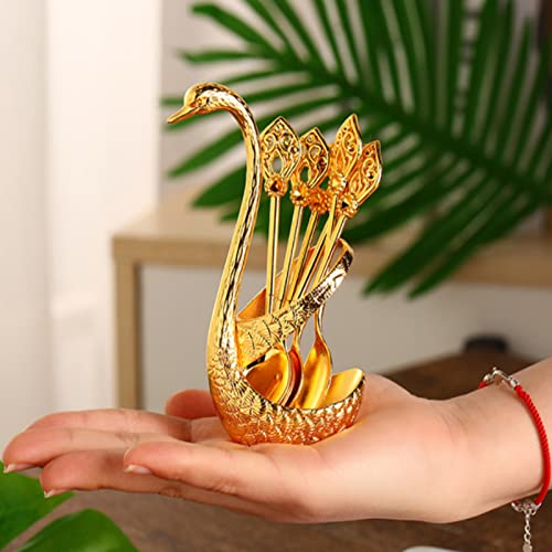 Metalen Koffiedessertlepelset, 6 Stuks Zinklegering Lepels, met Lepelhouder in Zwanenvorm, Swan Coffee Dessert Decoratieve Creatieve Serviesset, Gelden voor Desserts, Ijscrème(Goud) - Image 8