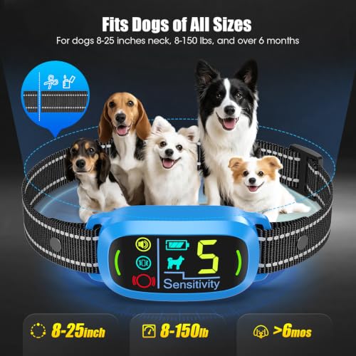Image of Smart AI Bark Collar for Large Medium Small Dogs, Anti Barking Device with 5 Training Modes, Exclusive Forced Bark-Stopping, Rechargeable IP67 Waterproof Bark Collar with 5 Sensitivity (Blue)