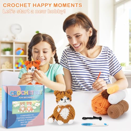 Image of StryWiin Crochet Kit for Beginners, 2 Pcs Cat Crochet Animal Kit with Step-by-Step Video Tutorials, DIY Beginner Crochet Kit for Adults, Ideal for Birthday and Holiday Gifts