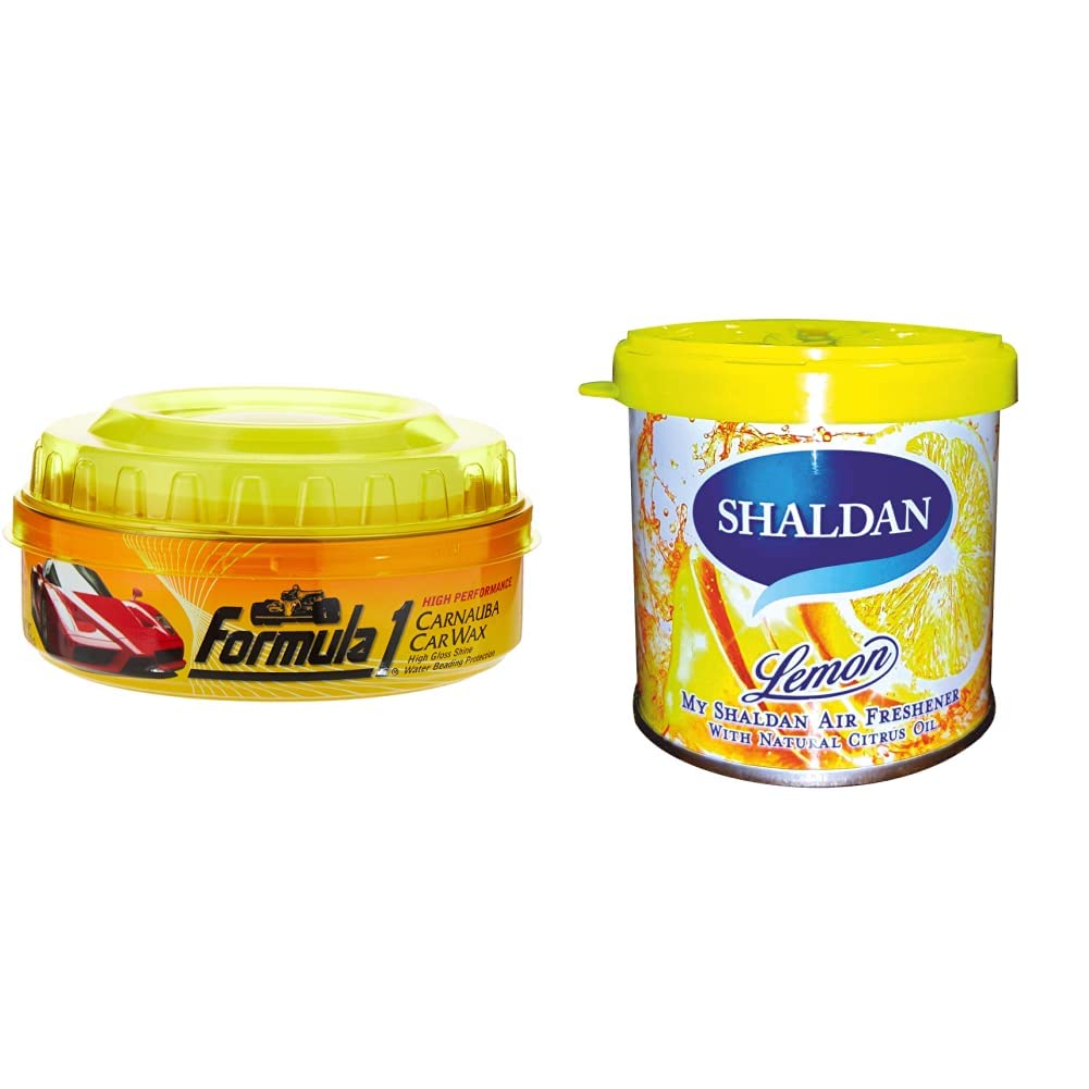 Formula 1 615026 Carnauba Paste Wax (230 g) & My Shaldan Japan Gel Car Perfume Air Freshener (Lemon, 80 g)