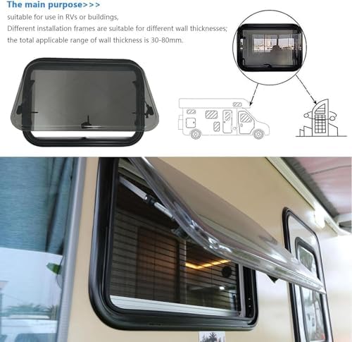 Tinted Side Window for Motorhome & Caravan, Hinged Tilt Design, Optimized for 25-35mm Thick Walls, Improved Ventilation, Perfect for RV & Camping Adventures