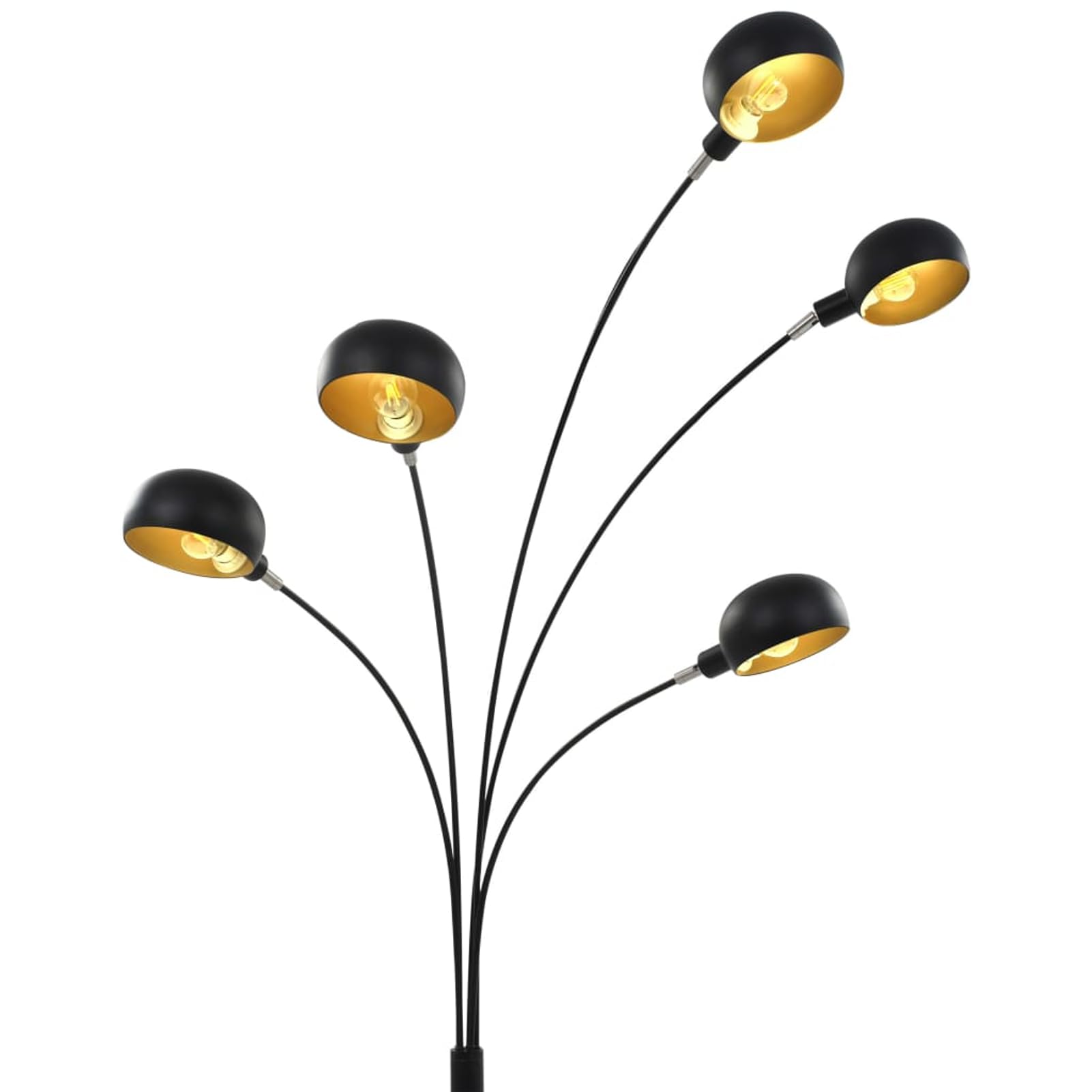 Lampada da Terra ad Arco Moderna 5 Luci Regolabile in Altezza E14 Nero e Oro Acciaio Foglia d'oro 200 cm