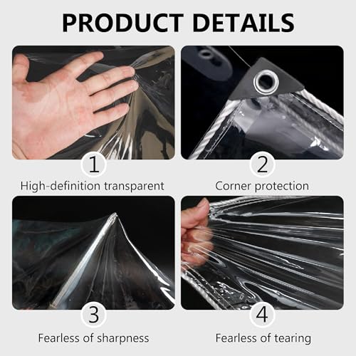 Lona transparente con ojales 150 x 200 cm impermeable contra viento 5