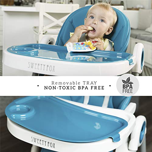 Sweety Fox Baby High Chair Adjustable To 7 Different Heights - Blue Highchair - Silla Para Comer De Bebe - Foldable High Chairs For Babies And Toddlers #TOP7